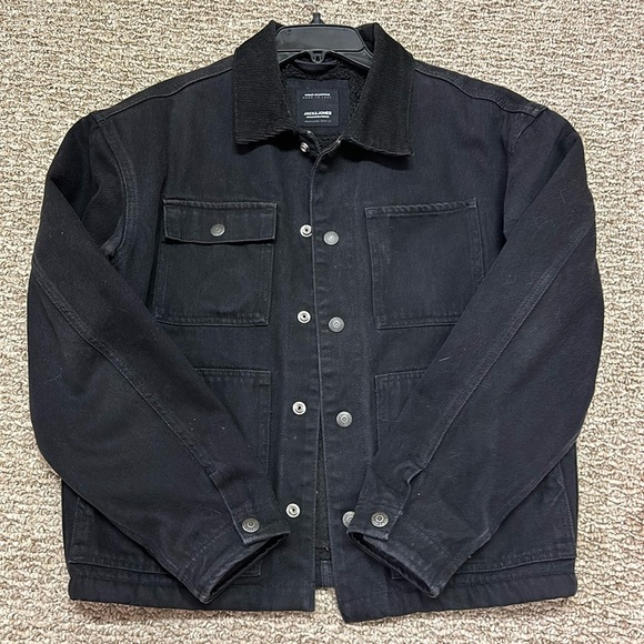 Jack & Jones Sherpa lined trucker jacket, Black, size S - Picture 1 of 5